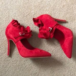 Vintage red suede stilettos